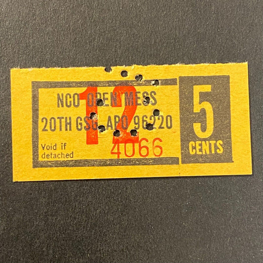 Bupyeong, Korea 20th GCG APO 96220 NCO Open Mess 5c Coupon c1970