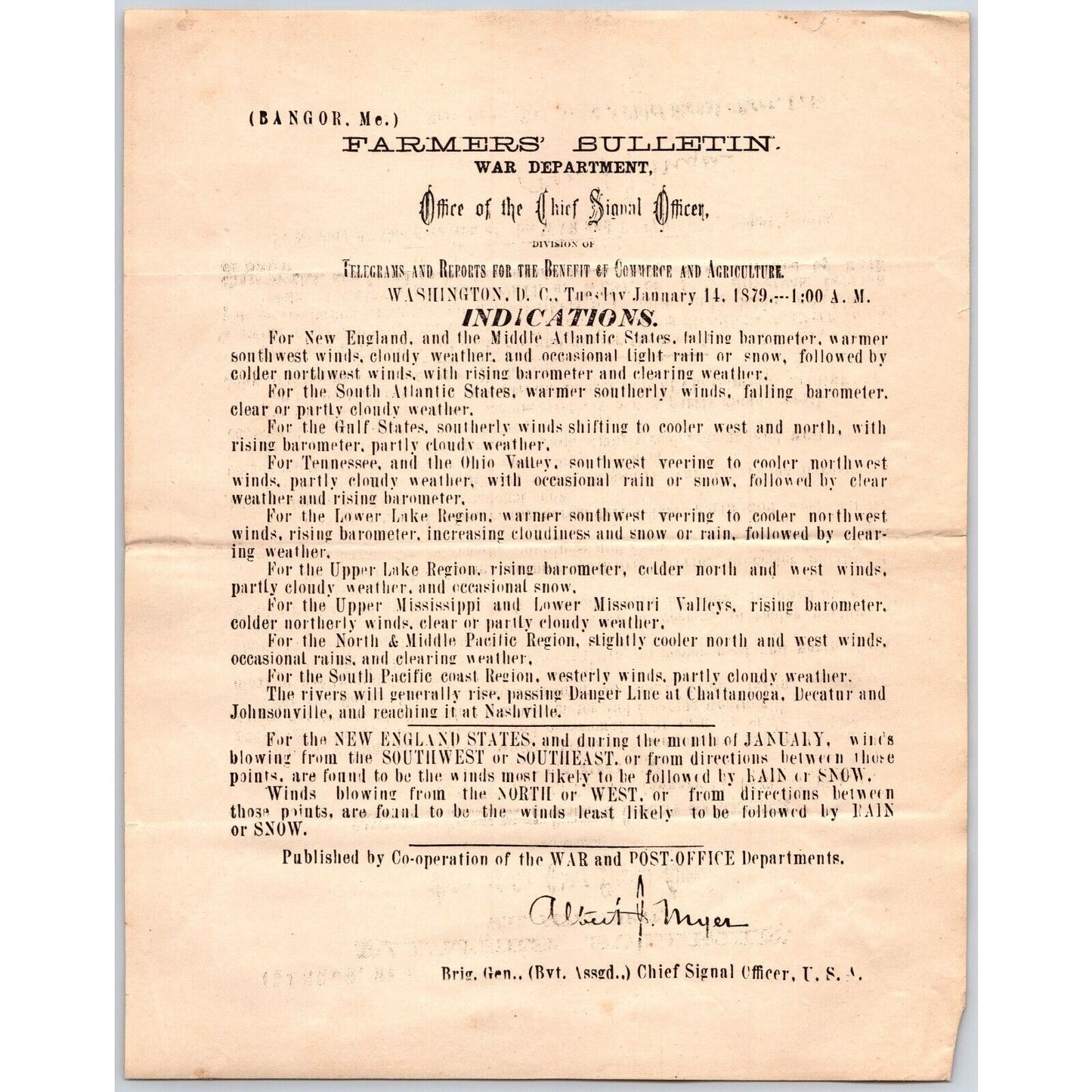 Bangor, ME Chief Signal Office, War Department Farmers' Bulletin Jan. 14, 1879