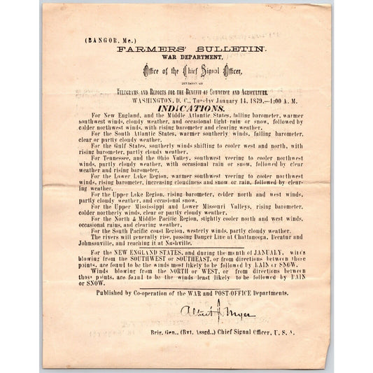 Bangor, ME Chief Signal Office, War Department Farmers' Bulletin Jan. 14, 1879