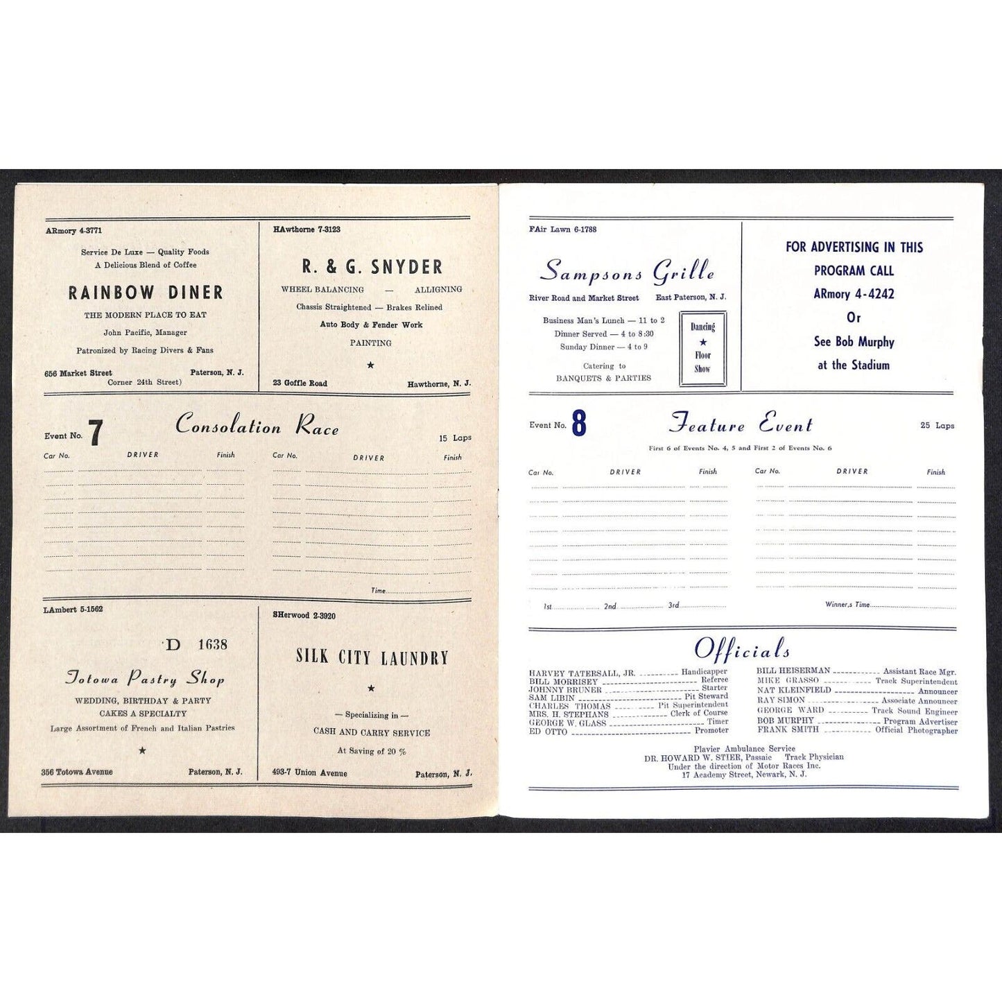 Hinchliffe Stadium Midget Auto Races 1947 Program Art Cross 4pp VGC Scarce