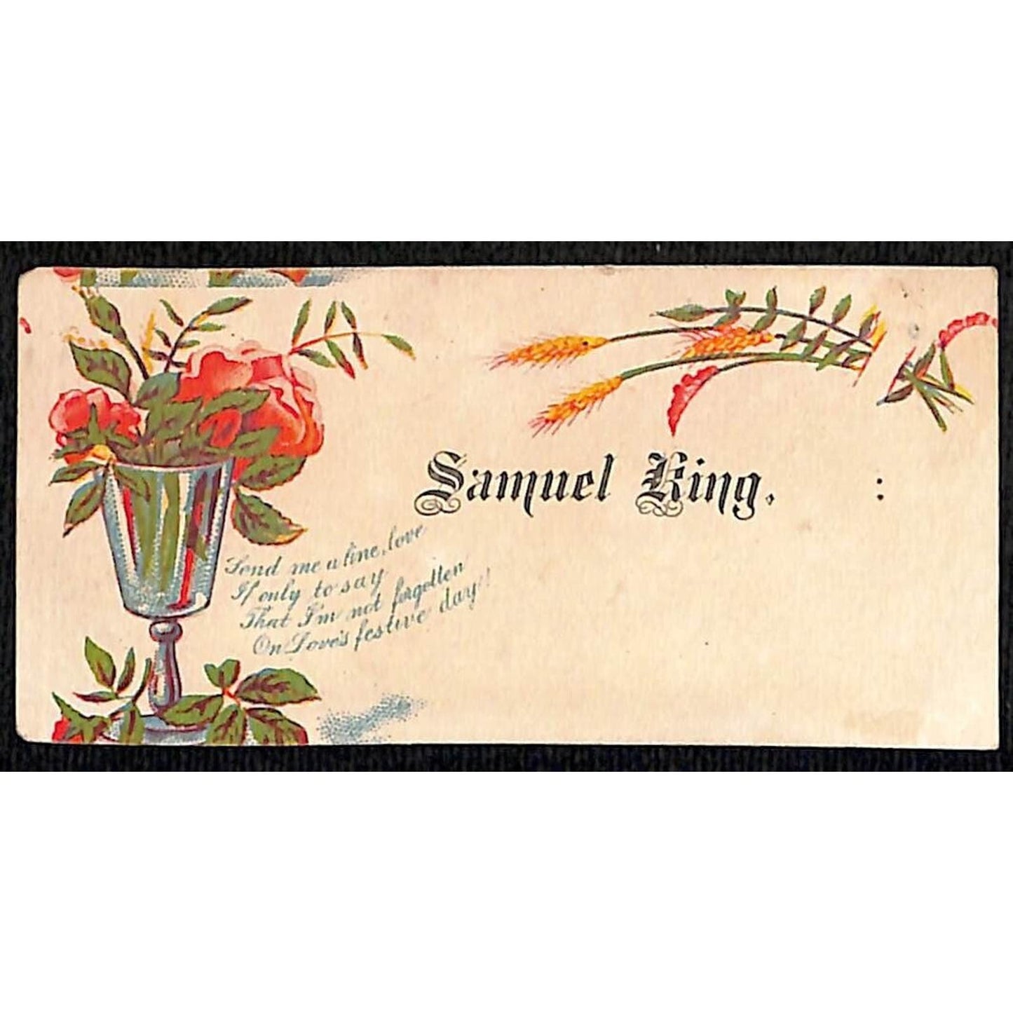 "Samuel King" Victorian Calling Greeting Card - Floral w/ Poem