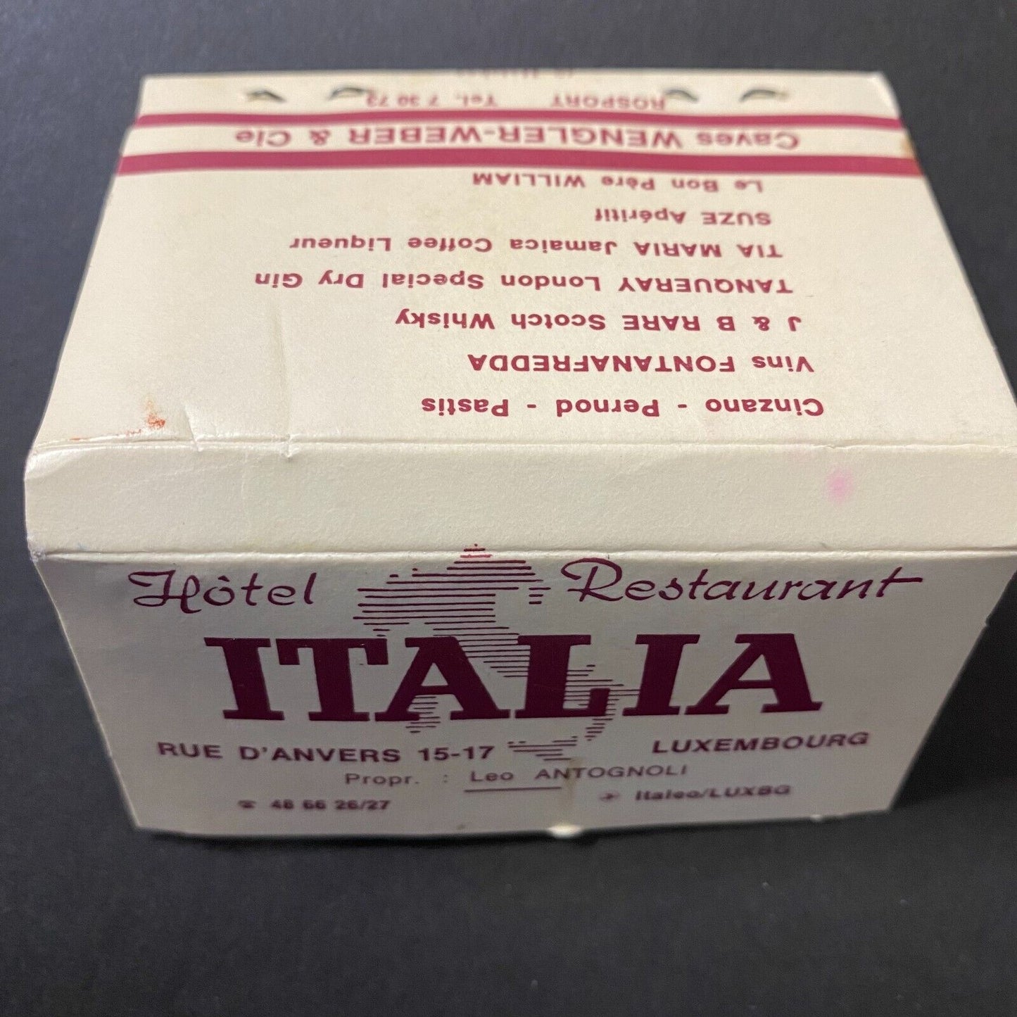 Italia Hotel Restaurant Luxembourg Full 40-Stk. Matchbook Scarce c1960's