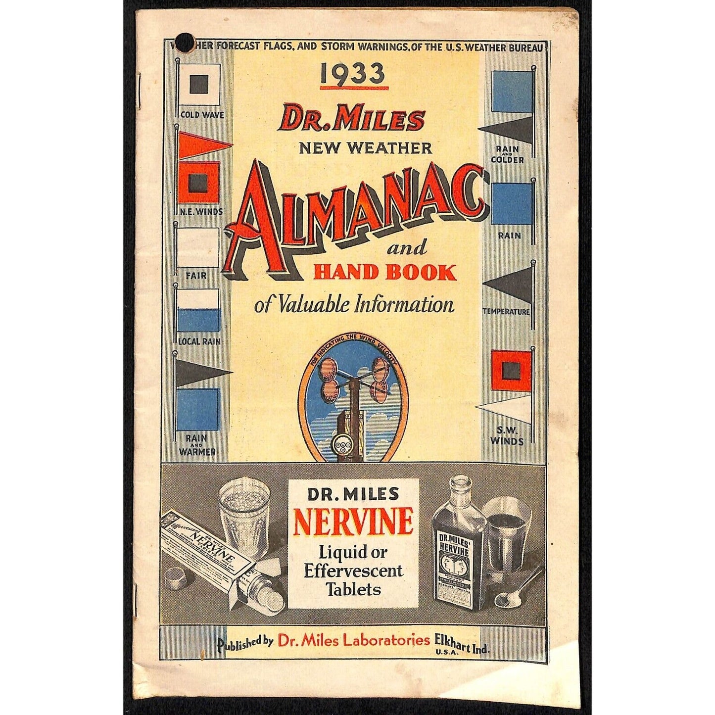 1933 Dr. Mills All Weather Almanac and Handbook 32pp & 1920 Edition in Bad Shape