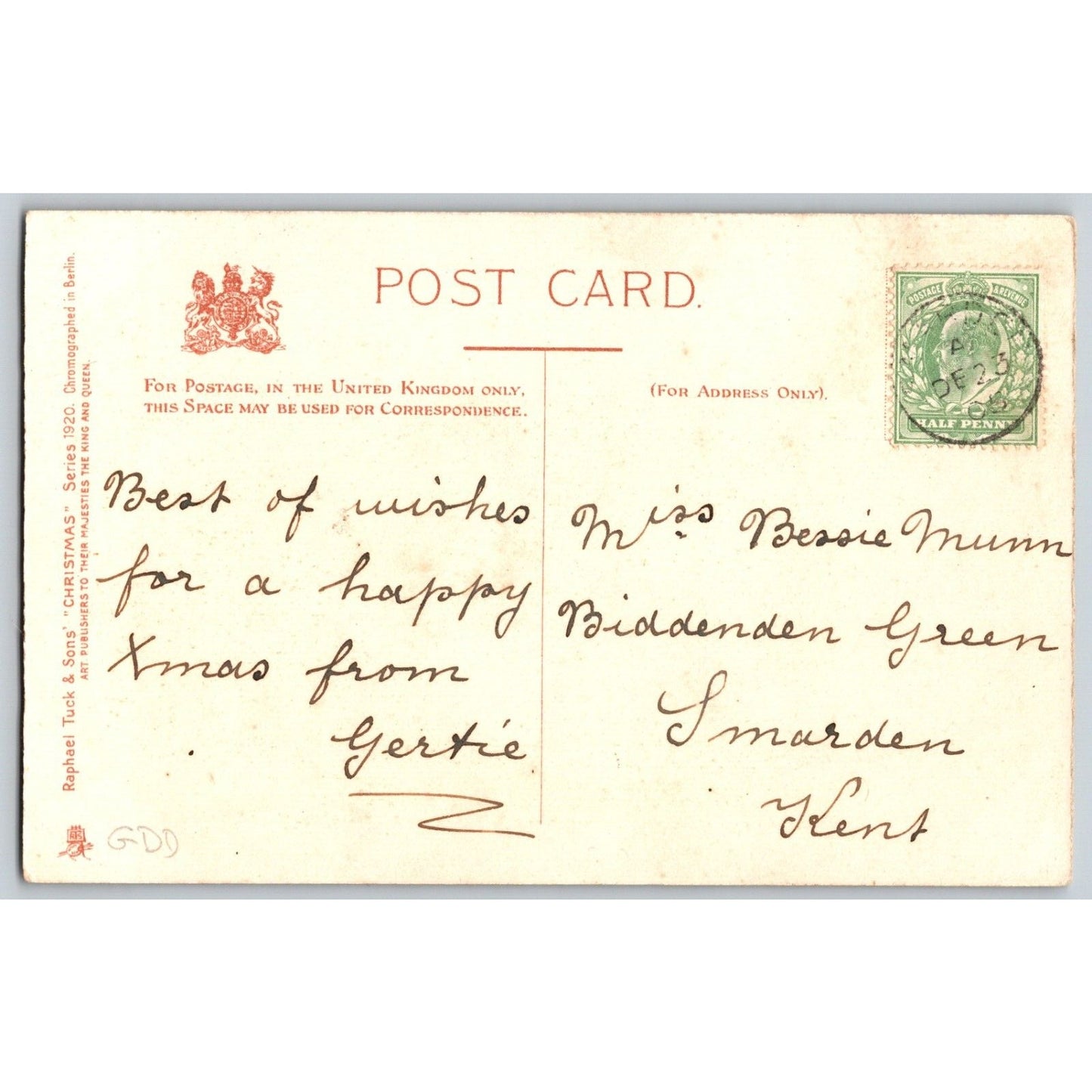 Raphael Tuck Art Nouveau Postcard Christmas / Signed Frank Harliland