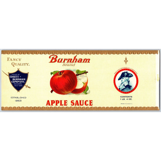 Apple Sauce Burnham Brand Edgett Burnham Newark Paper Can Label c1940's NOS VGC