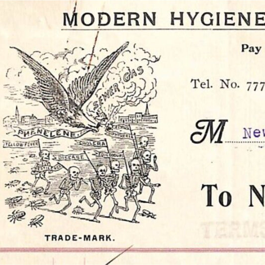 National Disinfection Co. NYC 1905 Billhead to: NJ & Hudson River RR & Ferry Co.