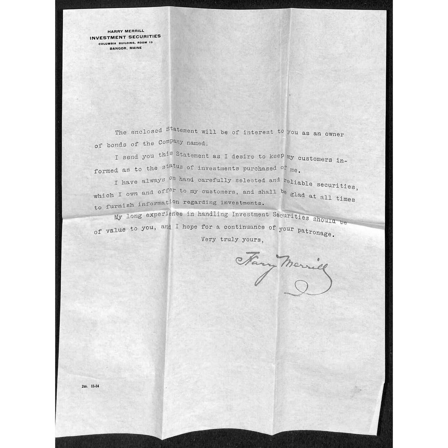 Bangor, ME Harry Merrill - Des Moines Electric 1915 Letterhead & Cover Knowlton*