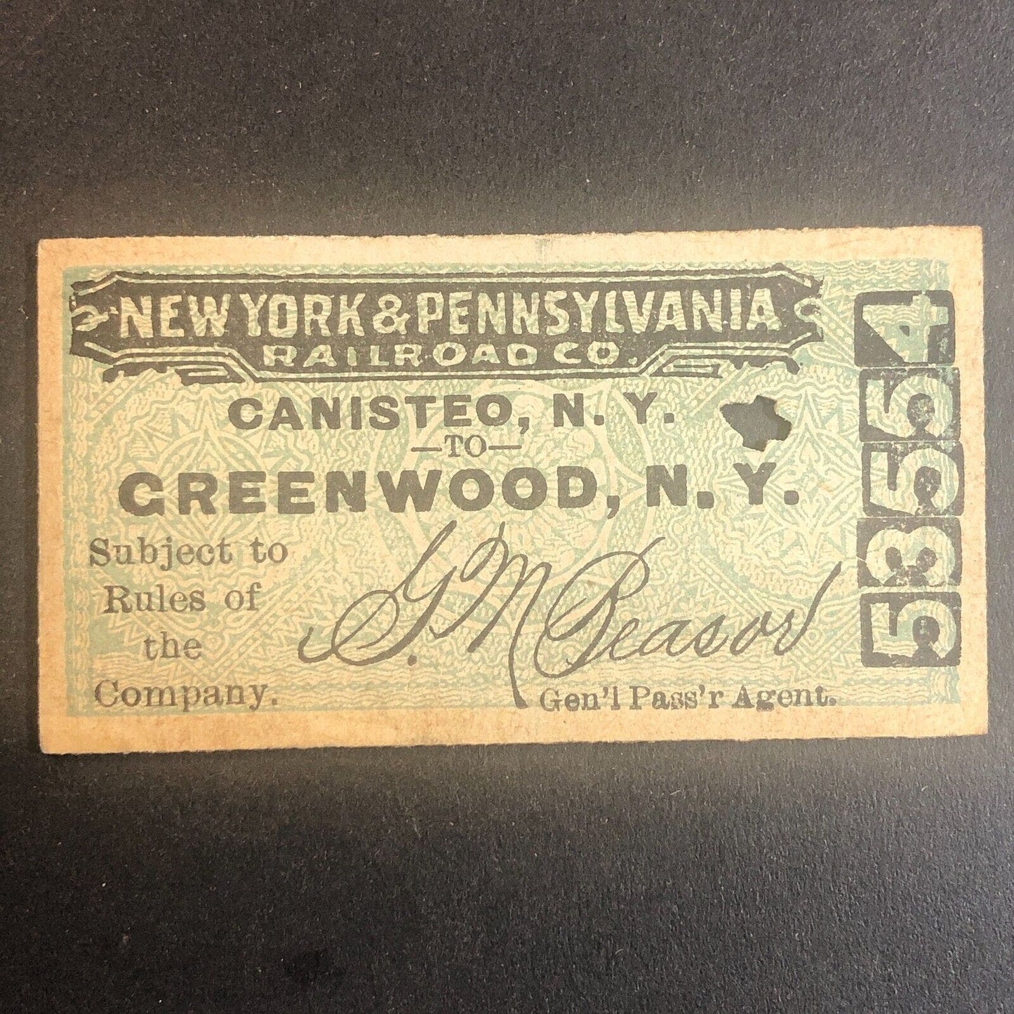 New York & Pennsylvania Railroad July 16 1917 Greenwood, NY Ticket #53554