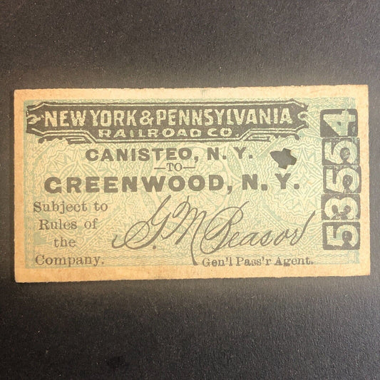 New York & Pennsylvania Railroad July 16 1917 Greenwood, NY Ticket #53554