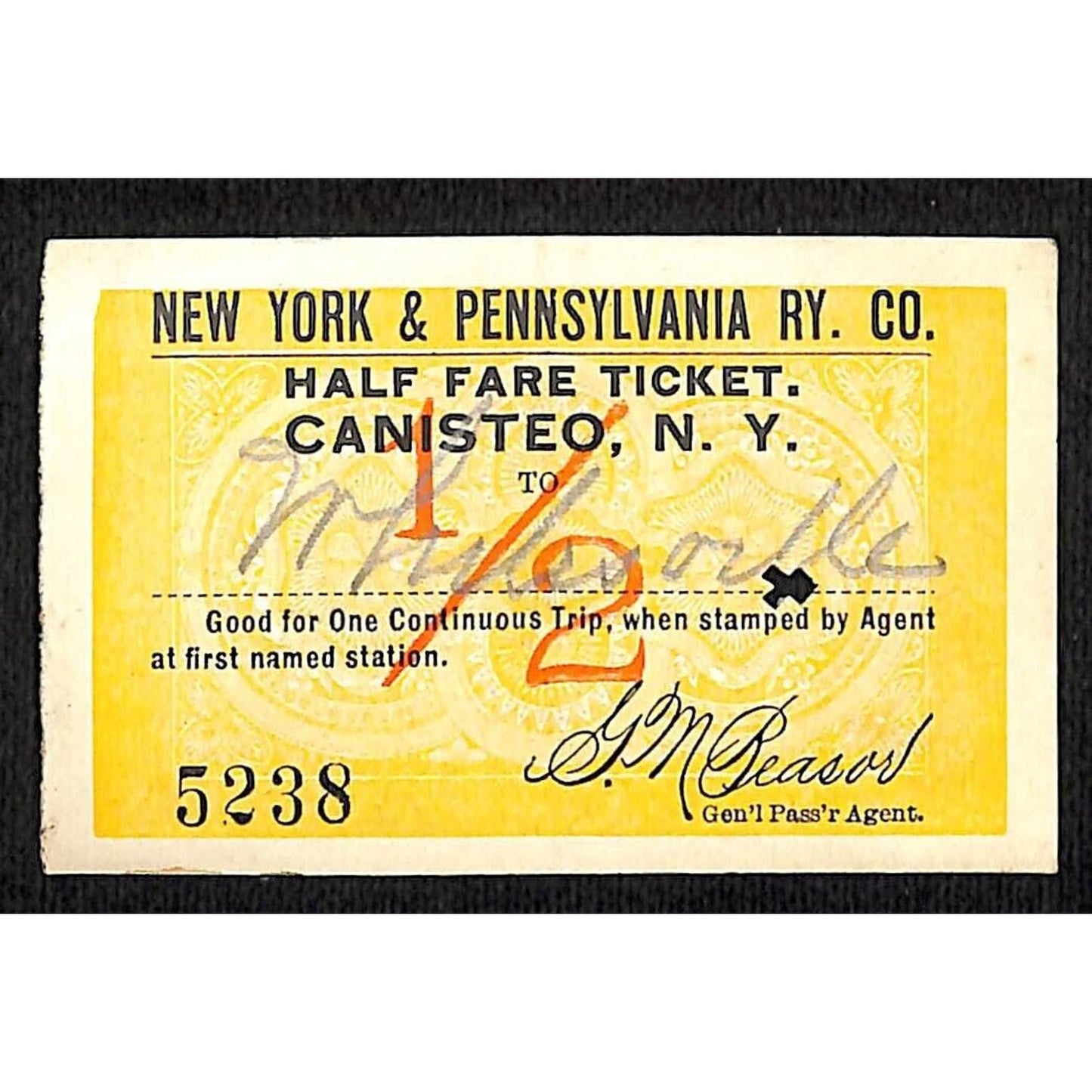 New York & Pennsylvania Railroad RY July 20 1917 Whitesville Ticket #5238