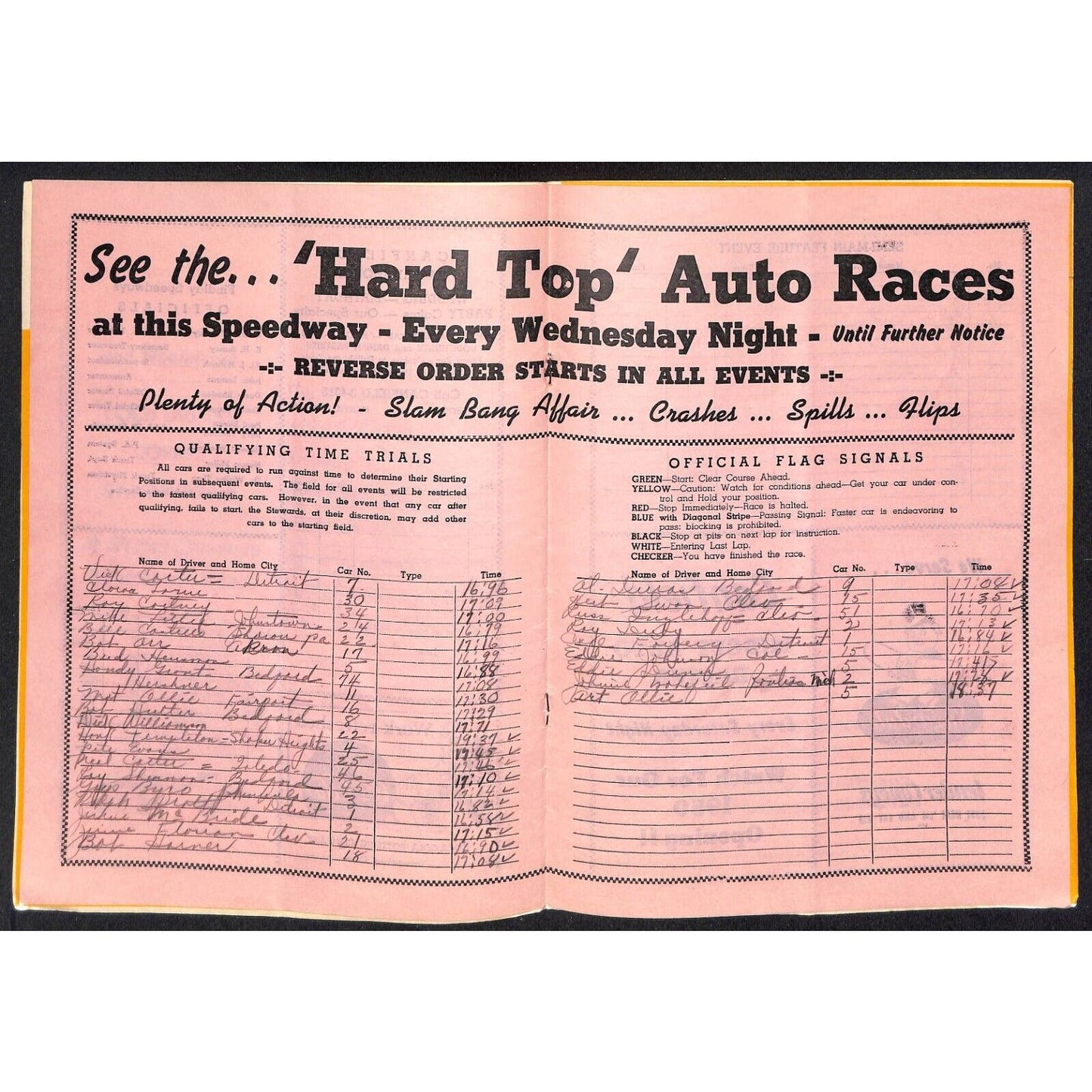 Canfield Speedway Midget Auto Racing Program AAA Duane Carter / Cal Nidy c1949
