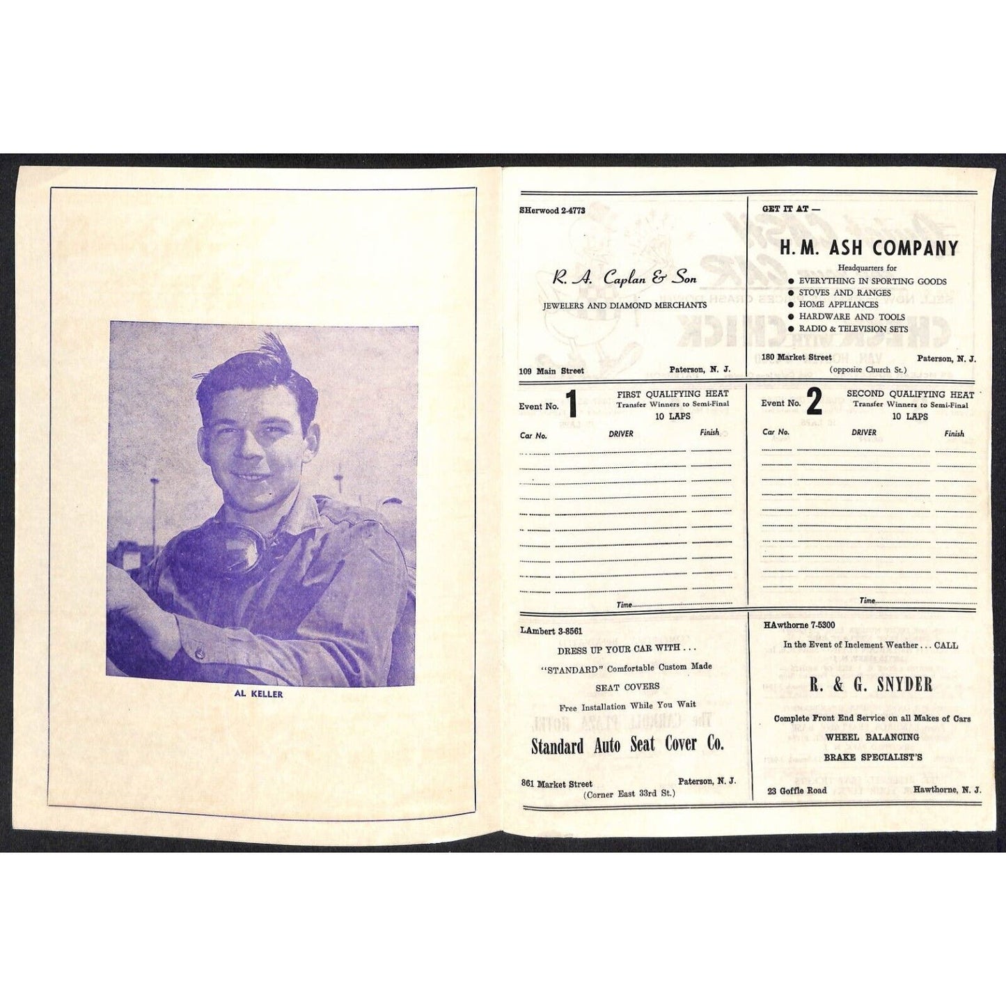 Hinchliffe Stadium ? Auto Racing Program Midget Car Al Duris Paul Russo - Scarce