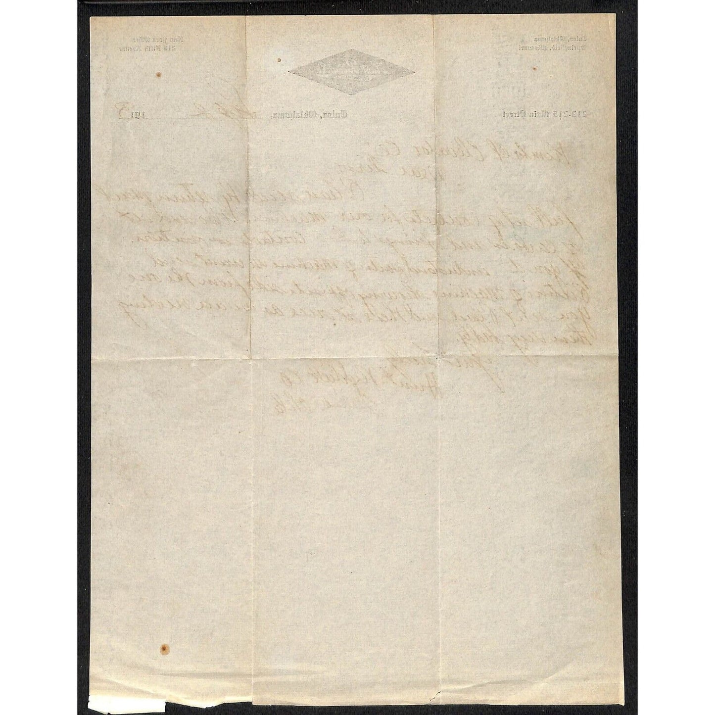 1913 Hunt - Riddick Department Store Tulsa, OK Kimball Elevators ALS Letterhead