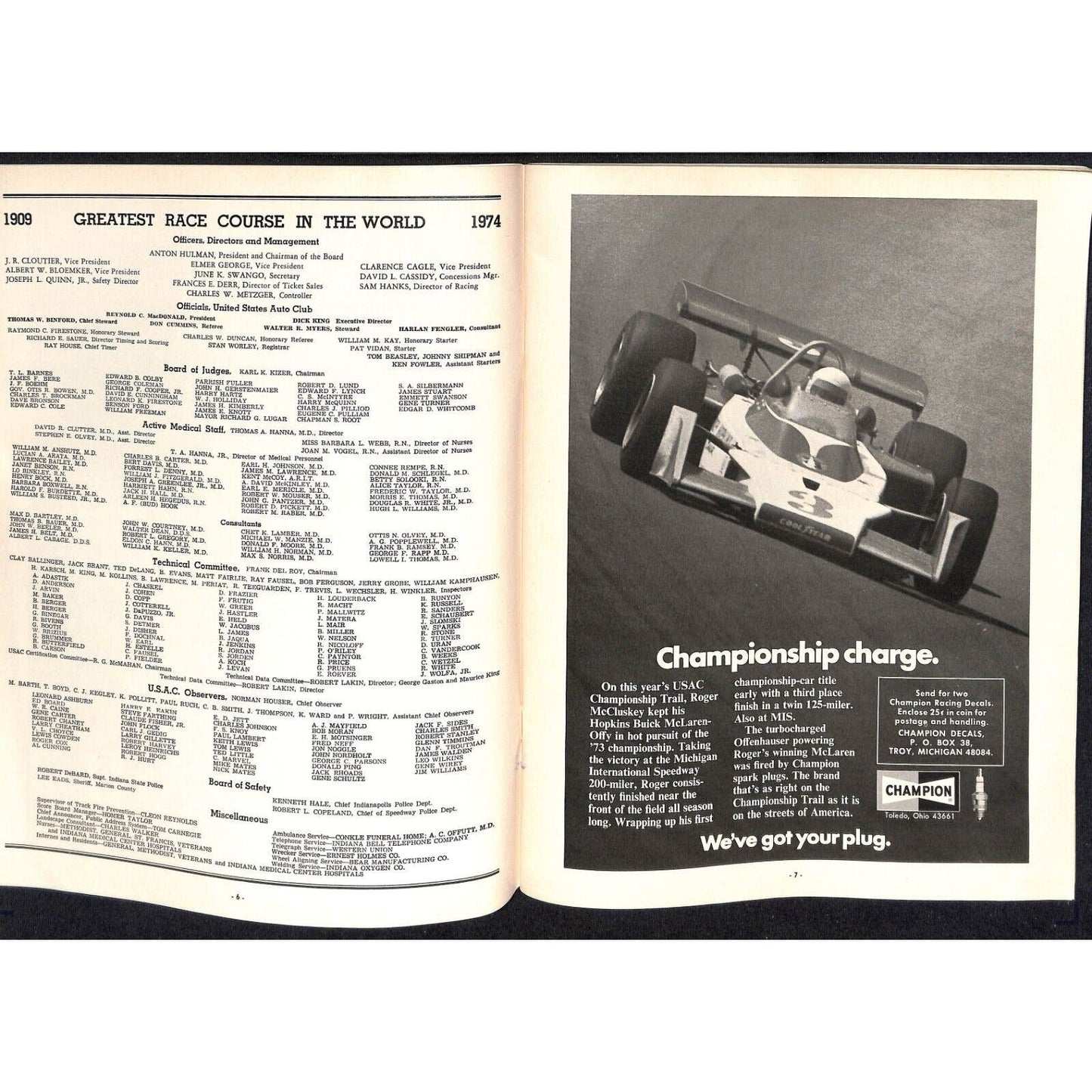 1974 Indianapolis 500 Program Racing VGC 112pp 9oz