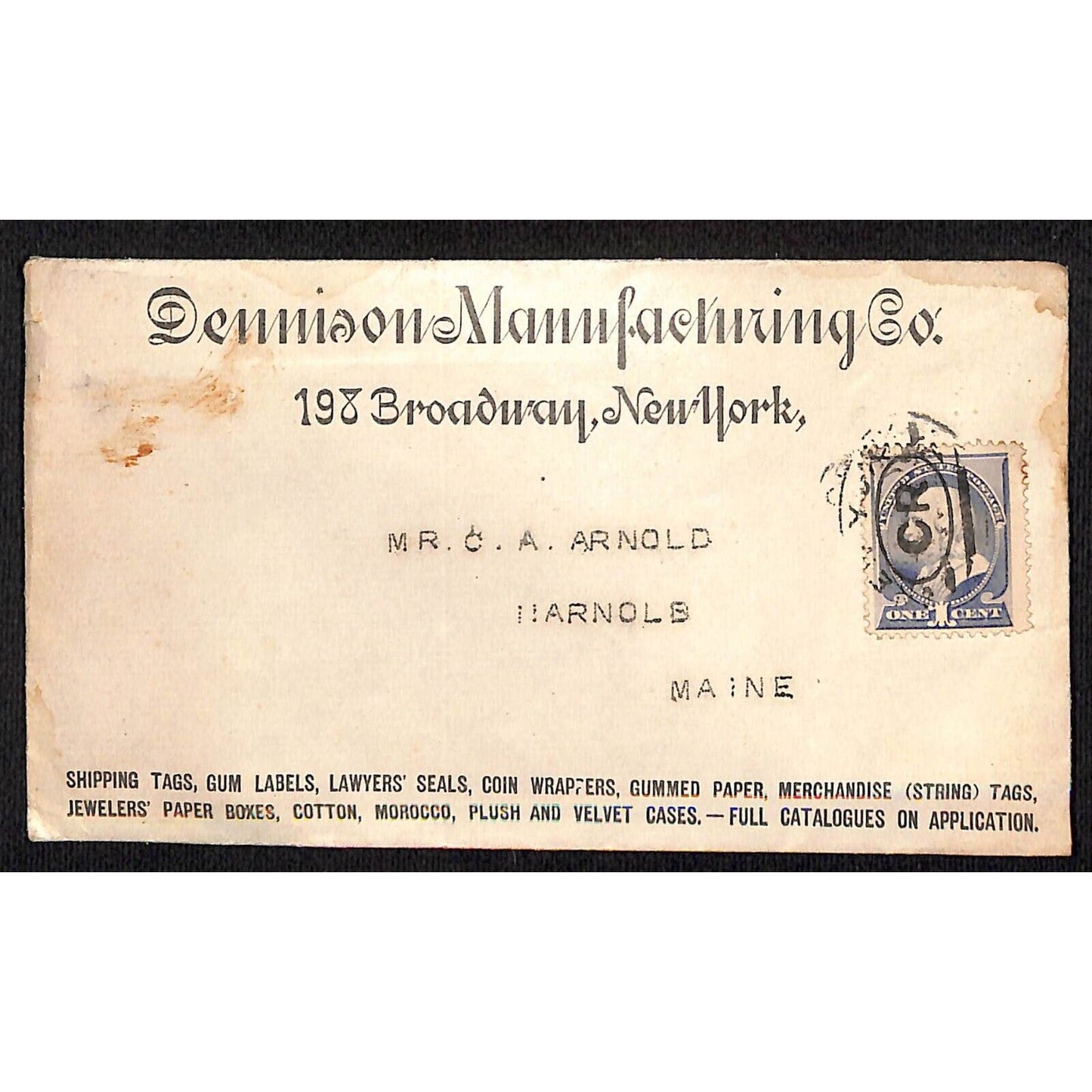 Dennison Manufacturing Broadway New York c1880's-90's Advertising Cover Envelope