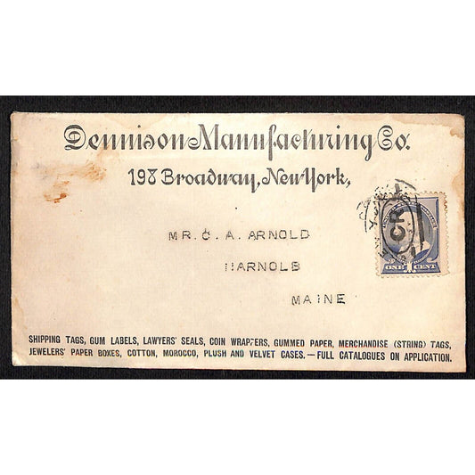 Dennison Manufacturing Broadway New York c1880's-90's Advertising Cover Envelope