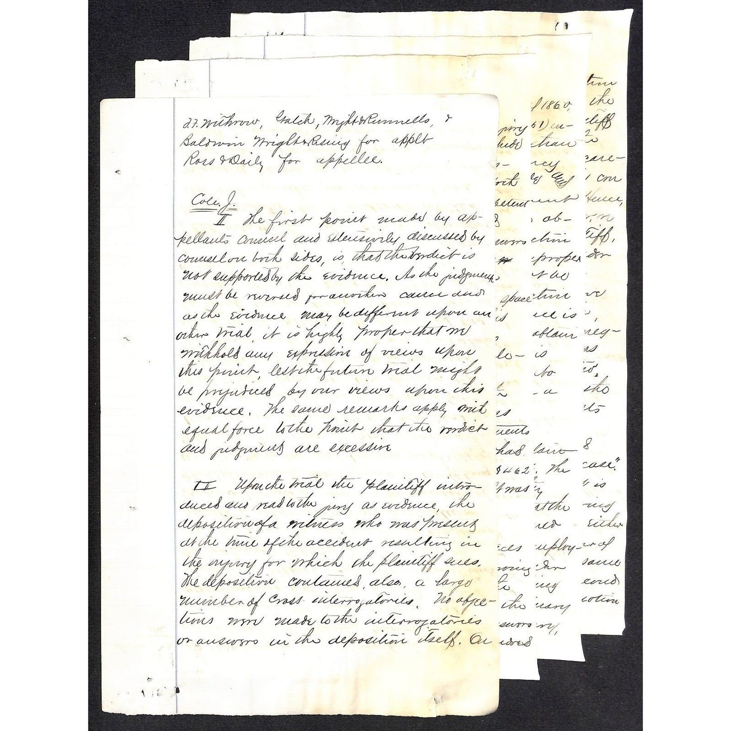 1874 4pp ALS Legal Document vs CRI&P RR Appeal of $7375 Judgement for Plaintiff