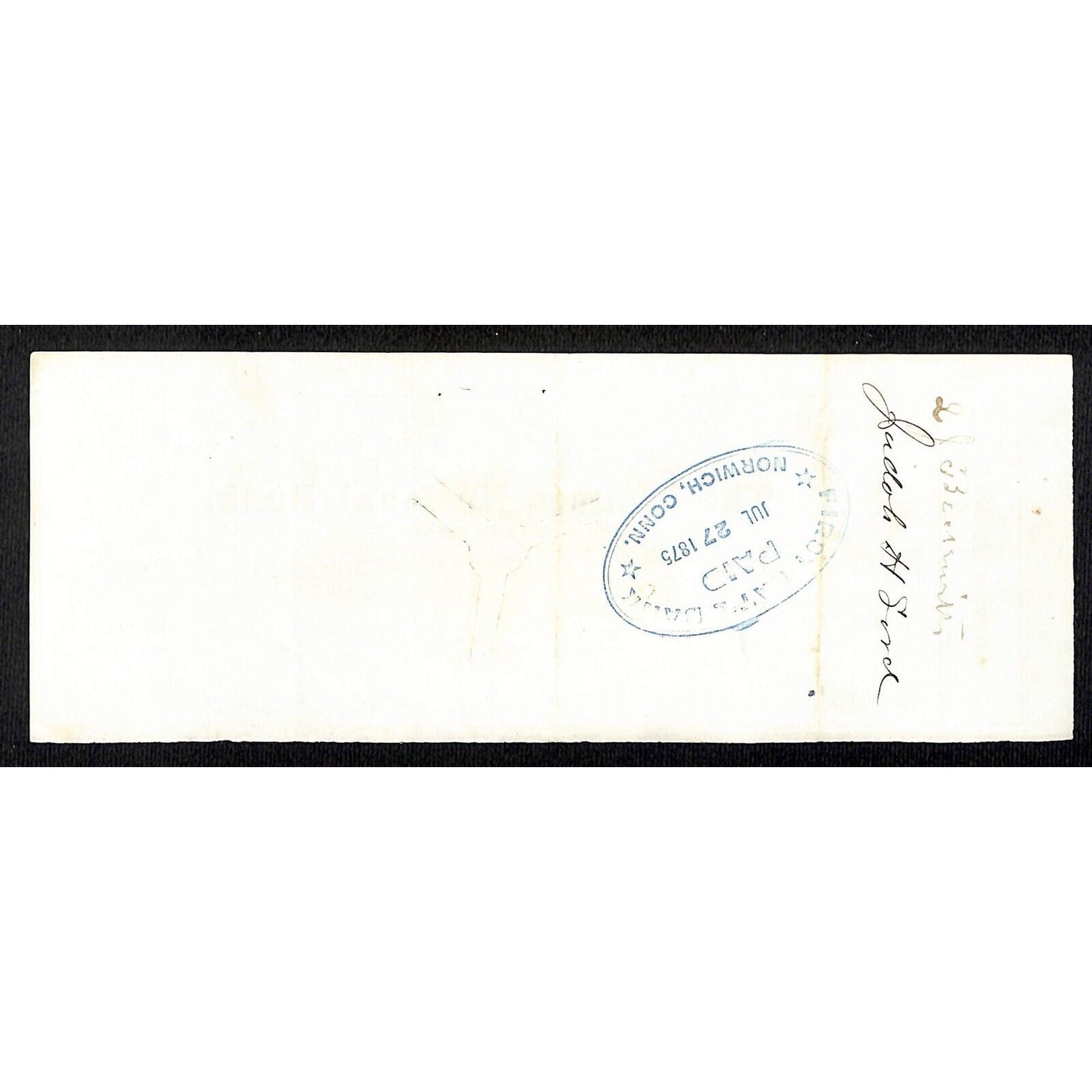 James A. Bill* 1875 Thames National Bank Lyme CT on Rev Stamp Check Stock (#16)