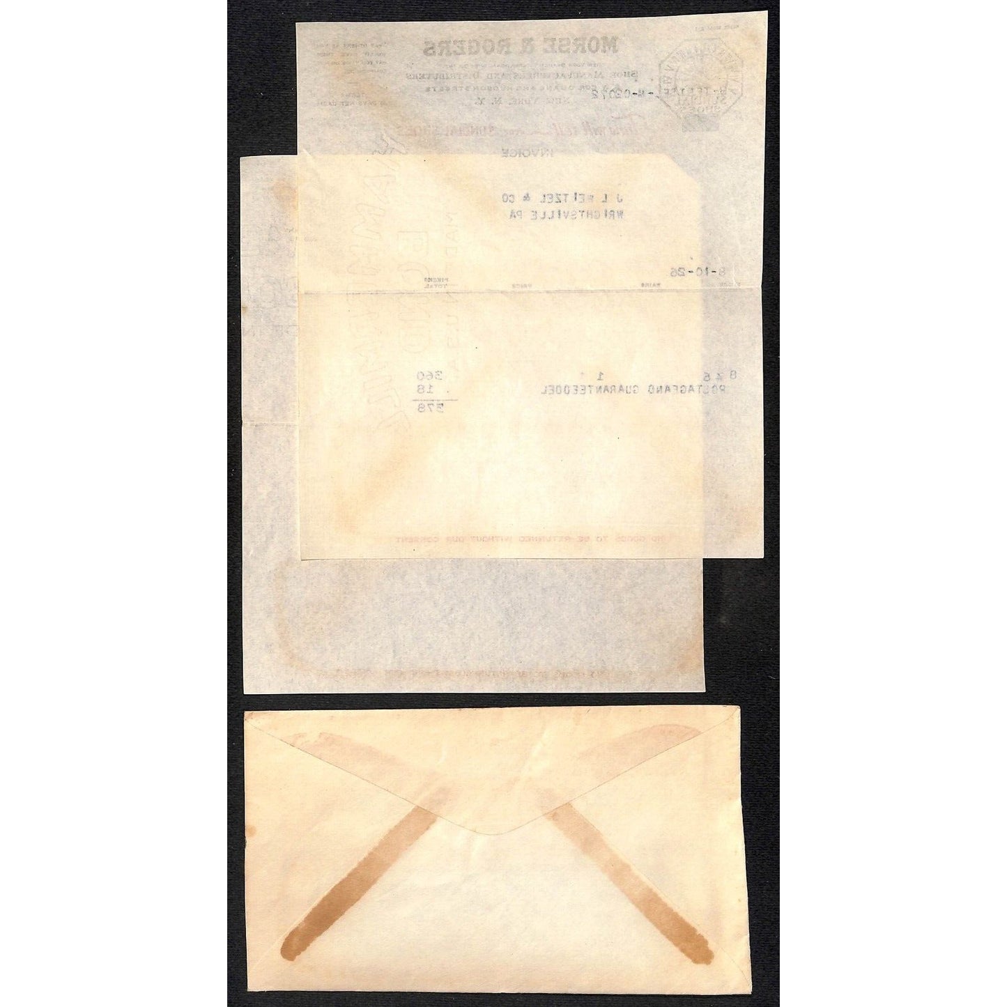 Morse & Rogers Sundial Shoe Mfg. Duane & Hudson Sts NYC 1926 2 Billheads + Cover