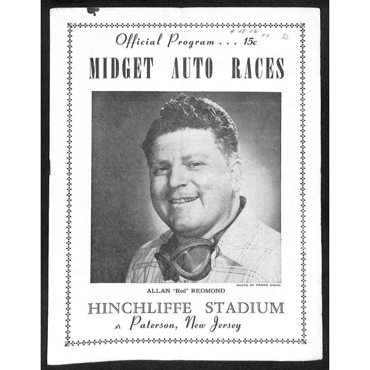 Hinchliffe Stadium Midget Auto Races 4/28/1946 Program Allan "Red" Redmond 4pp