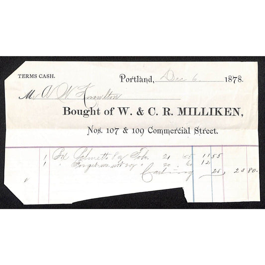 1878 A.W. Knowlton* Newburgh, ME W. & C.R. Milliken Merchant Grocer Billhead