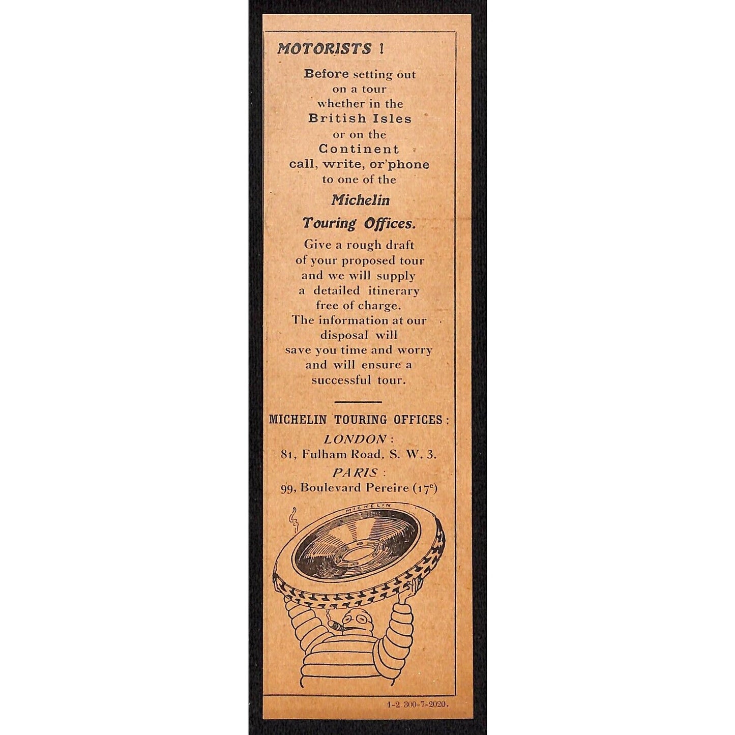 Bibendum w/ Cigar Michelin Tyre Co. London c1915 Tire Wheels and Tyres Bookmark