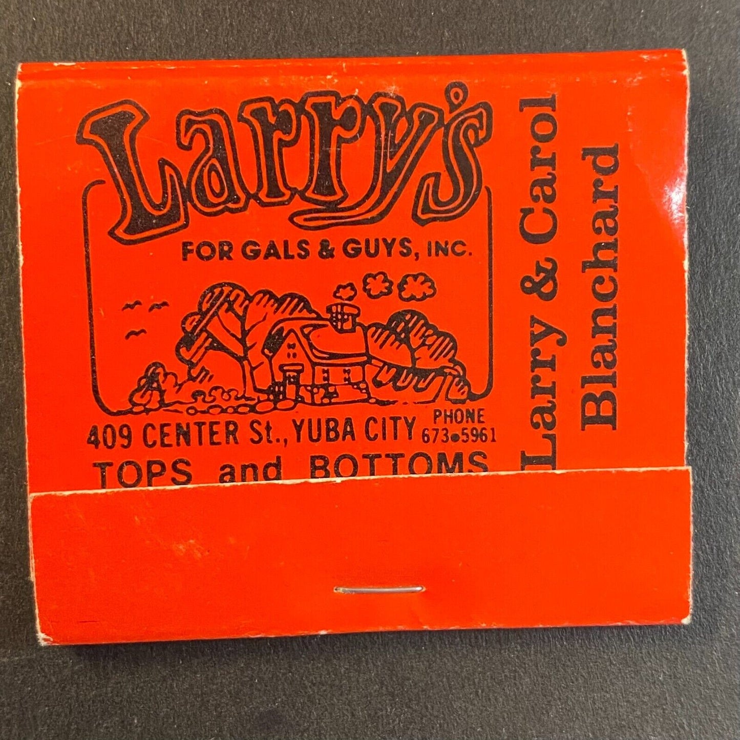 Larry's for Gals & Guys Yuba City, CA Blanchard NearFull Matchbook c1950's-60's