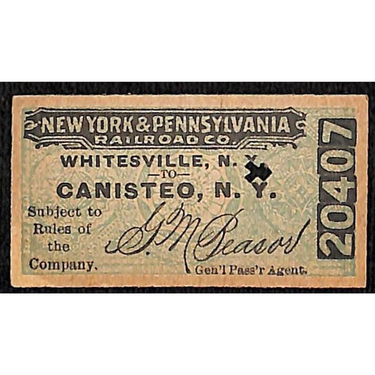 New York & Pennsylvania Railroad Ticket Whitesville, NY Canisteo c1917* #20407