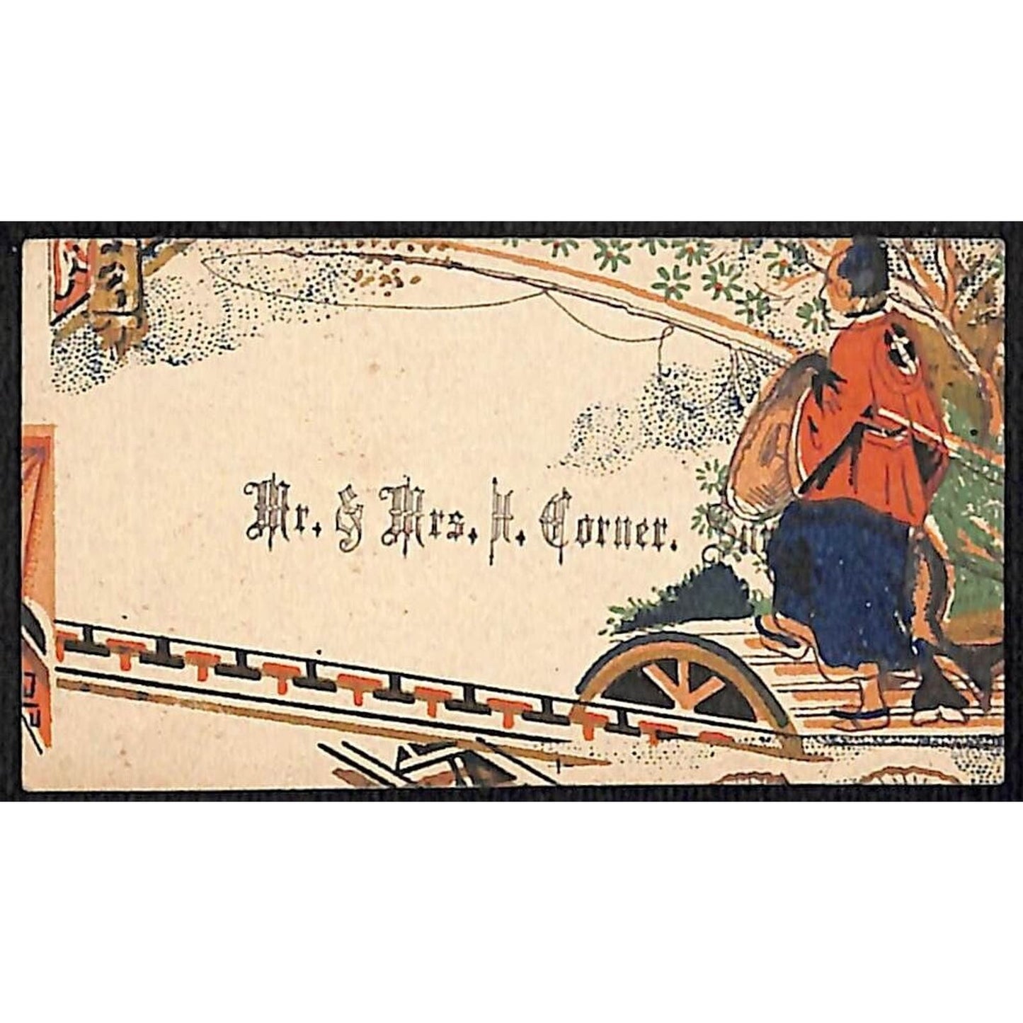 "Mr. & Mrs. H. Corner" Victorian Calling Greeting Card Asian Themed Fishing Art