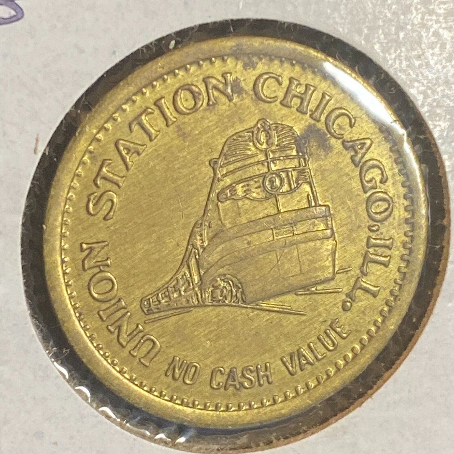 Faber Arcade Union Station Chicago Brass Token 23mm Train / Racing Dog Art VGC
