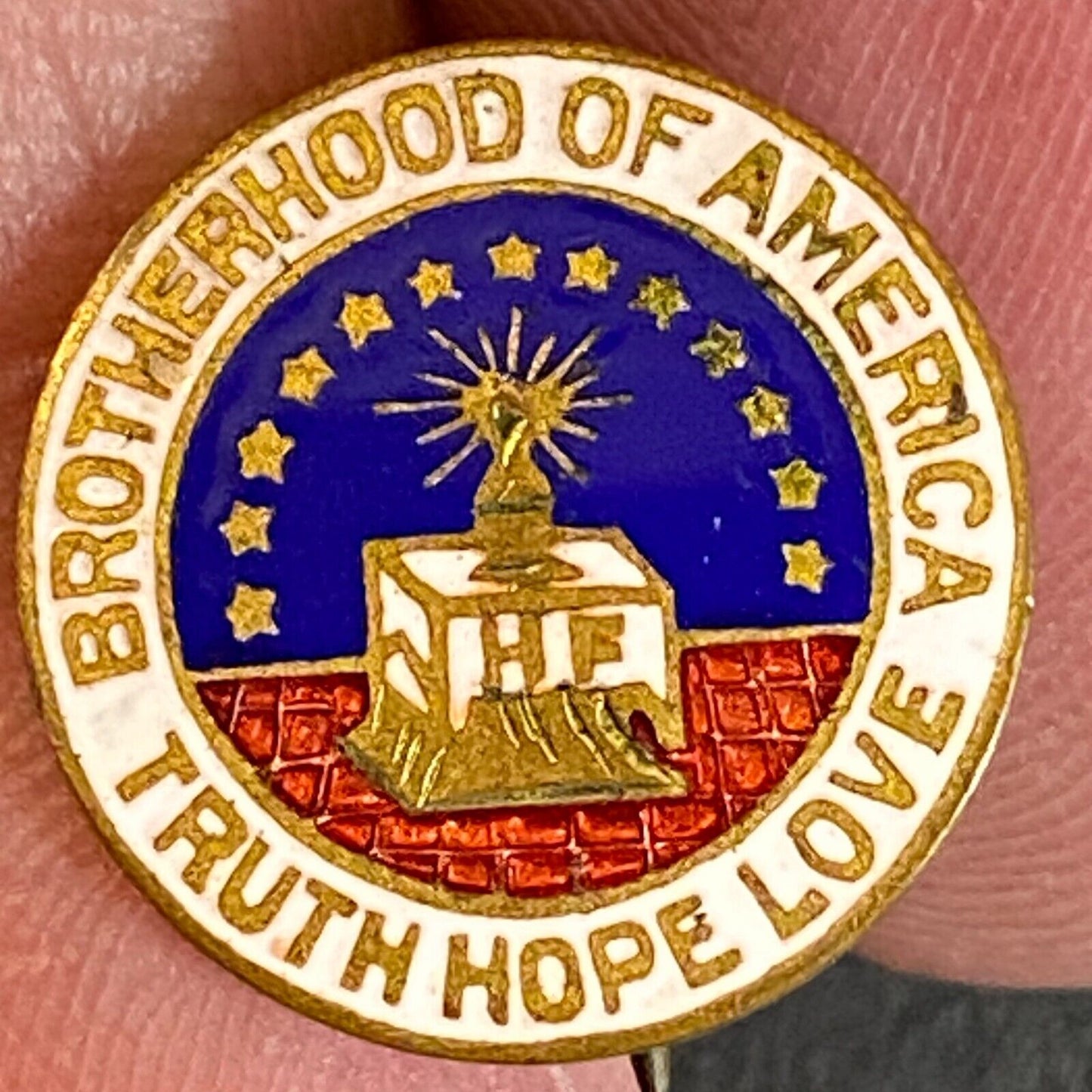 "Brotherhood of America" Truth Hope Love Color Enamel Lapel Pin 14mm