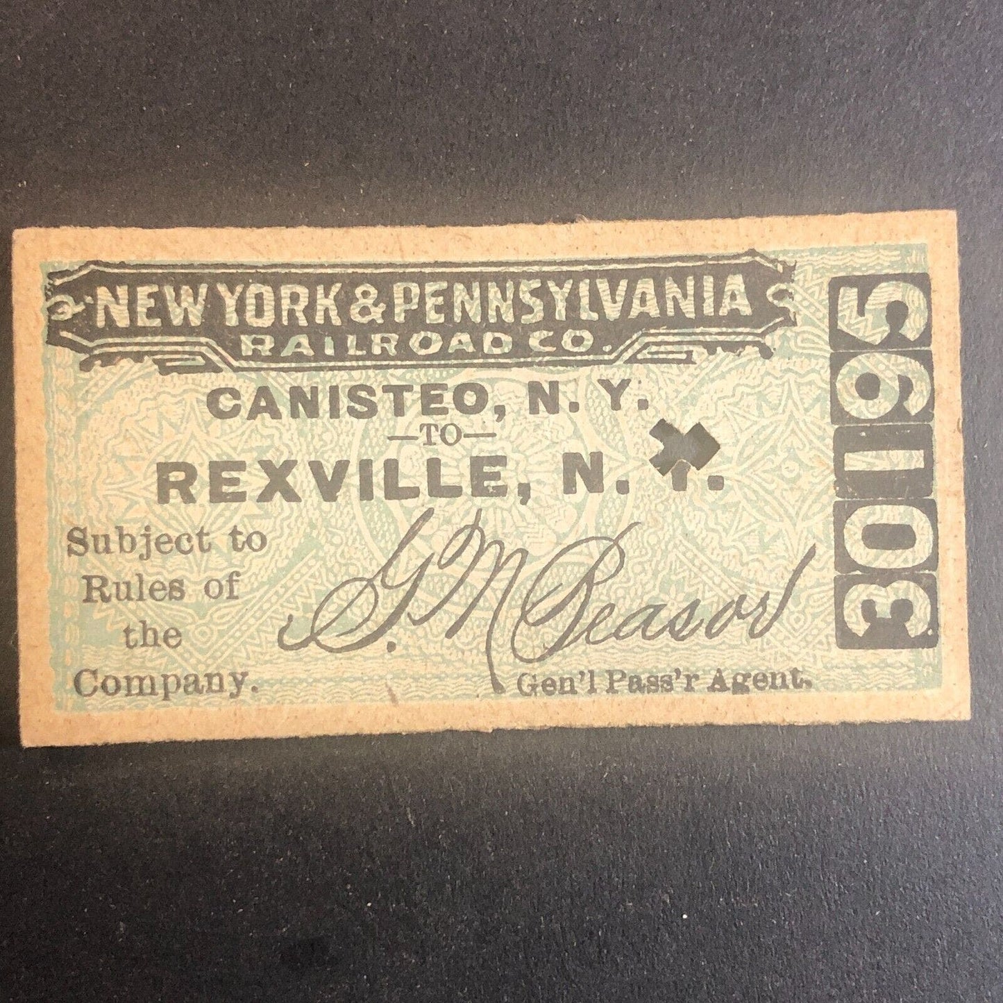 New York & Pennsylvania Railroad July 3 1917 Rexville, NY Ticket #30195