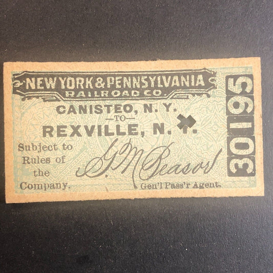 New York & Pennsylvania Railroad July 3 1917 Rexville, NY Ticket #30195