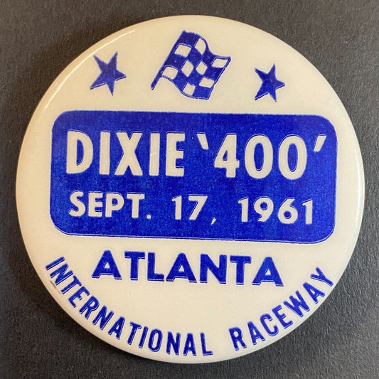 Atlanta Intl. Raceway 9/17 1961 Dixie 400 Steel Racing 2.5" Pinback Button VGC
