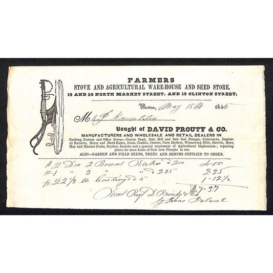 1845 Jabez Knowlton* Newburgh, ME David Prouty & Co. Agricultural Seed Billhead