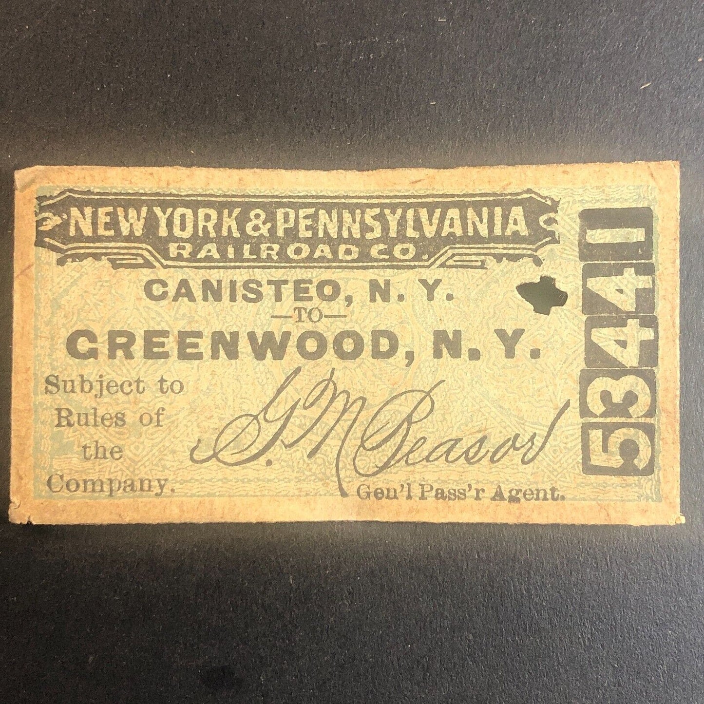 New York & Pennsylvania Railroad July 2 1917 Greenwood, NY Ticket #53441