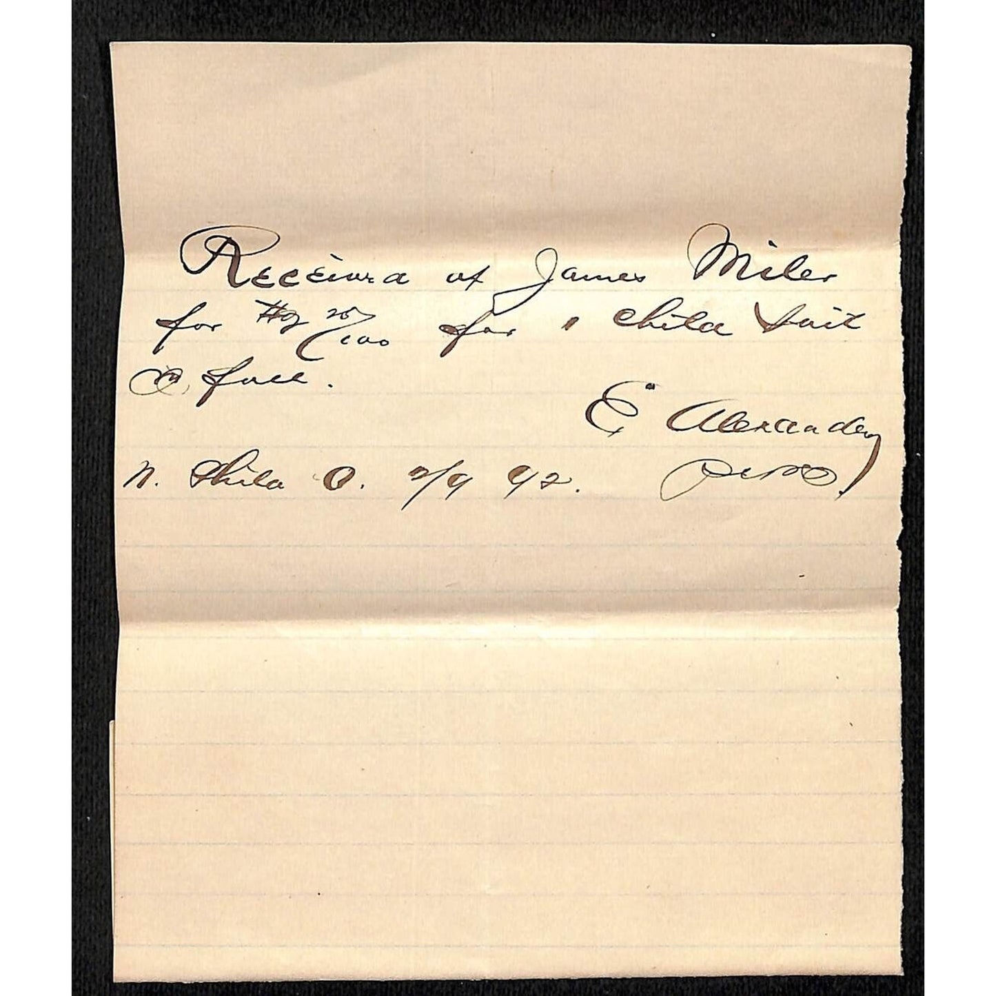 James Miles New Philadelphia, OH 1892 $2.25 Receipt