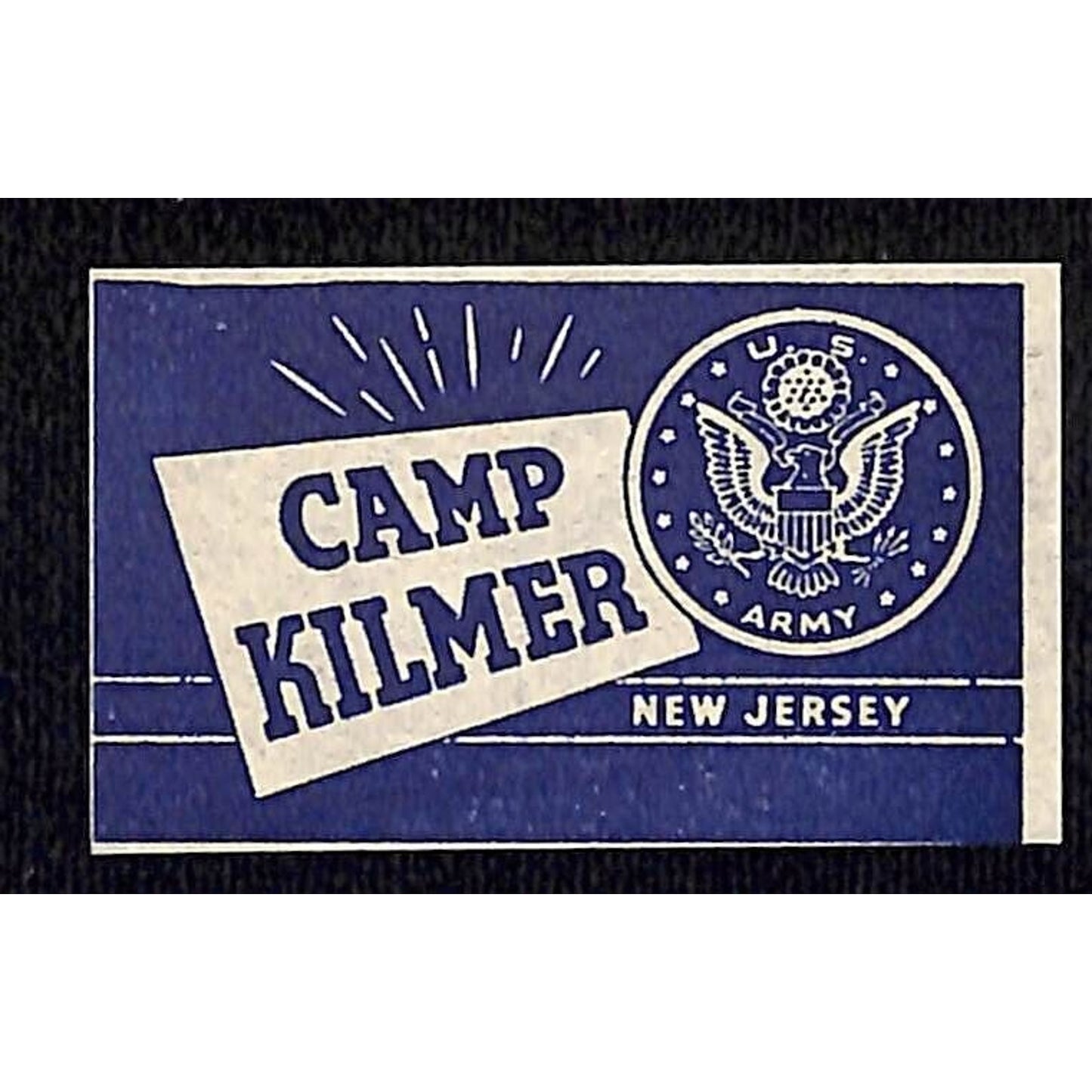 Camp Kilmer New Jersey WWII Matchbox Label Cut* VGC U.S. Seal