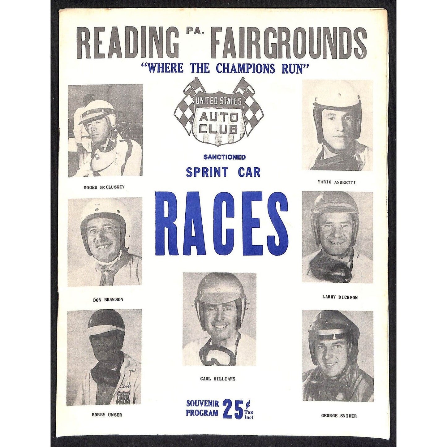 Reading Fairgrounds 1966 USAC Auto Races Program Sprint Car 8pp* Mario / Unser