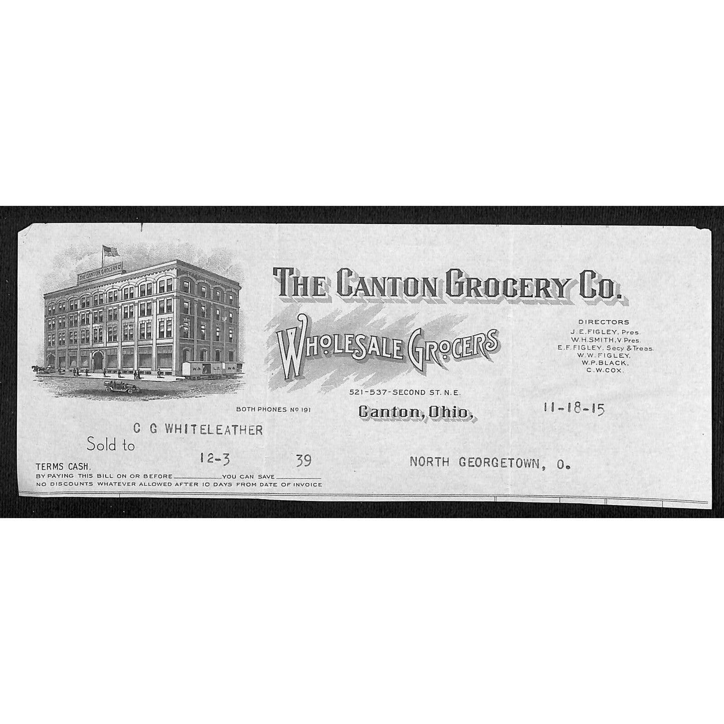 The Canton Grocery Co. 1915 Billhead Whiteleather* N. Georgetown , OH Vignette