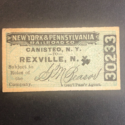 New York & Pennsylvania Railroad July 14 1917 Rexville, NY Ticket #30233