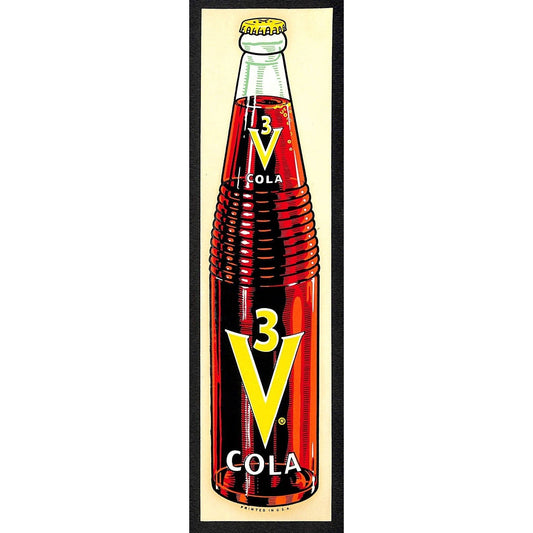 3 V Cola Soda Bottle 1962 Water Transfer Decal 2 3/8" x 9 3/8" VGC Scarce