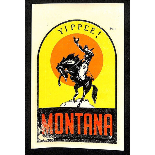 Montana Yippee! Cowboy Water Transfer Decal Travel Souvenir w/ Sleeve c1950's