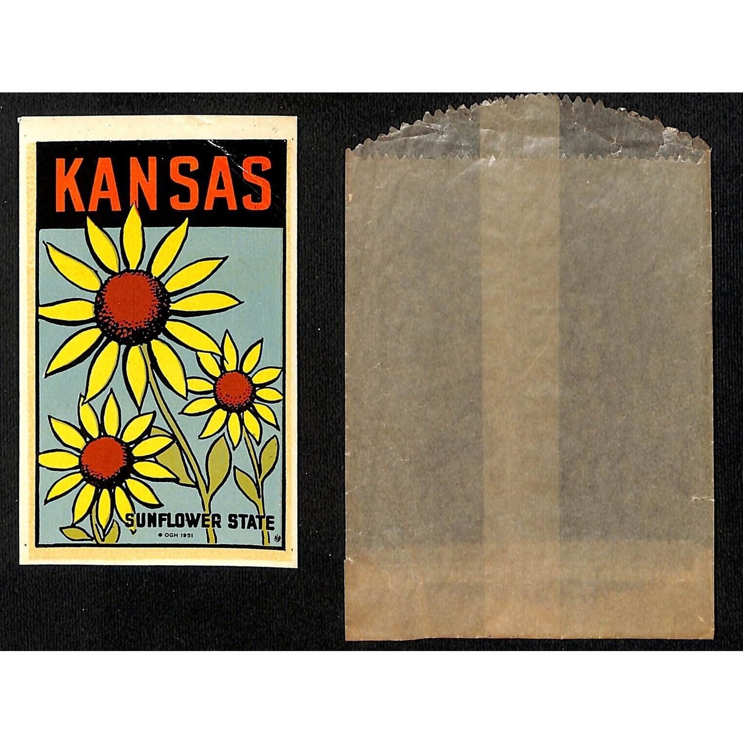 Kansas Sunflower State Water Transfer Decal Travel Souvenir c1950's