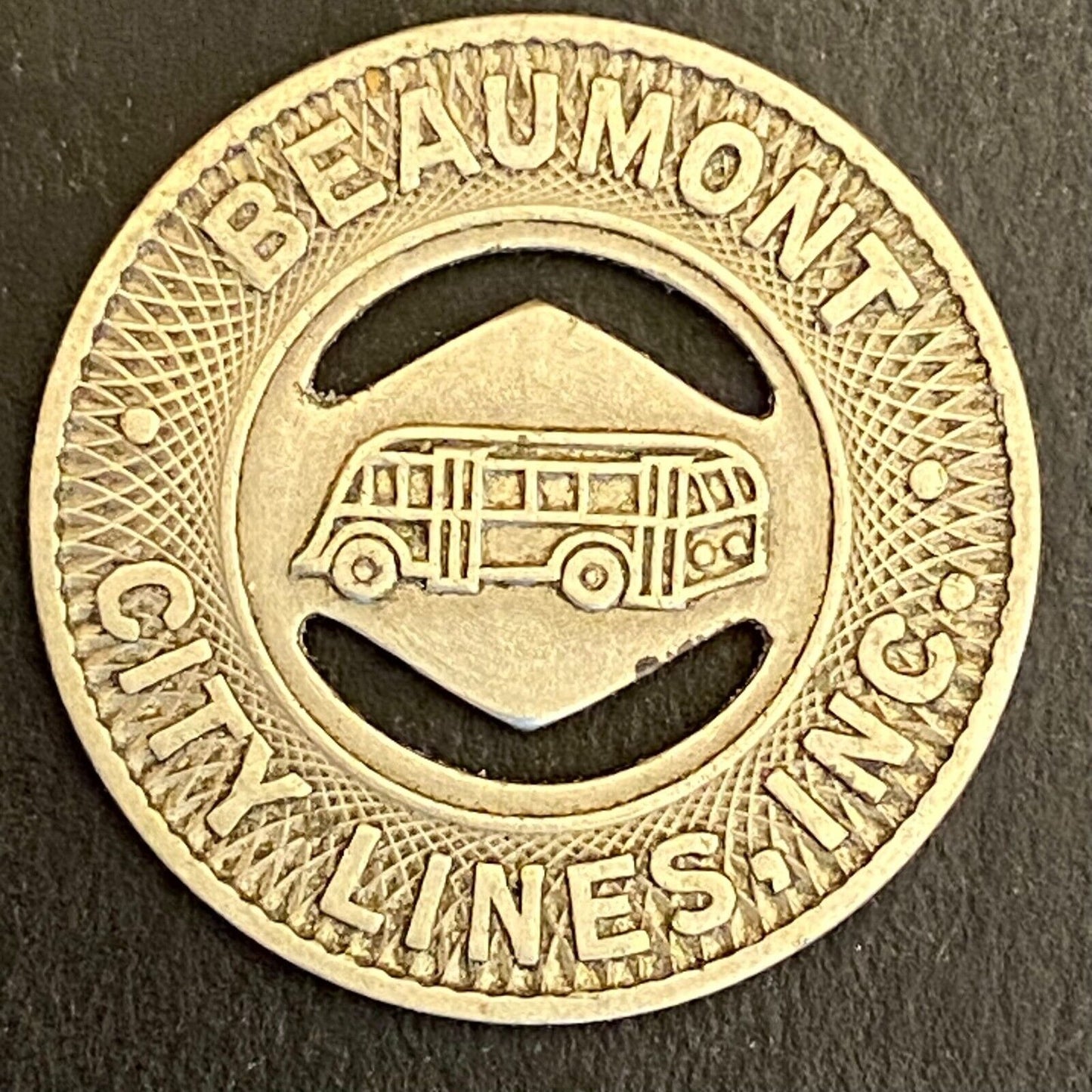 Beaumont City Lines, Inc. Texas G/F One Fare Transit Token 23mm