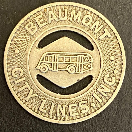 Beaumont City Lines, Inc. Texas G/F One Fare Transit Token 23mm