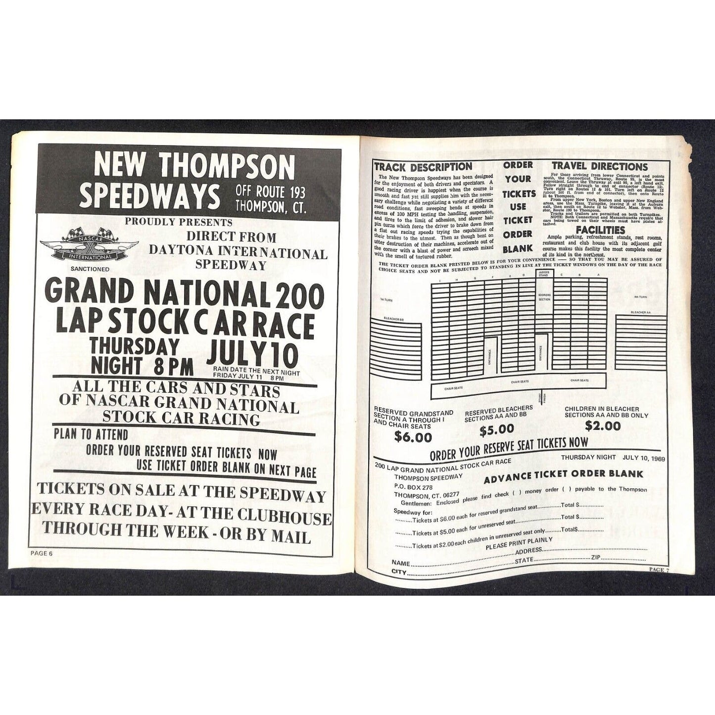 Thompson Speedway CT 1969 NASCAR 200 Lap Stock Car Race Program Richard Petty