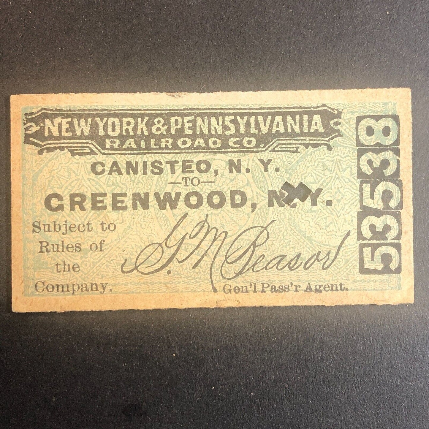 New York & Pennsylvania Railroad July 12 1917 Greenwood, NY Ticket #53538