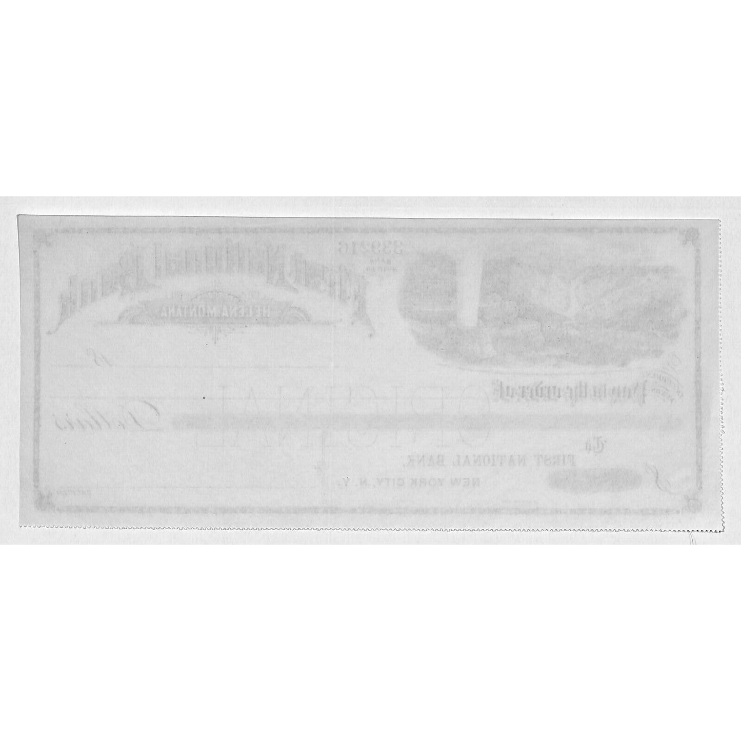 First National Bank Helena, MT 1880's Territorial Bank Check w/ Vignette