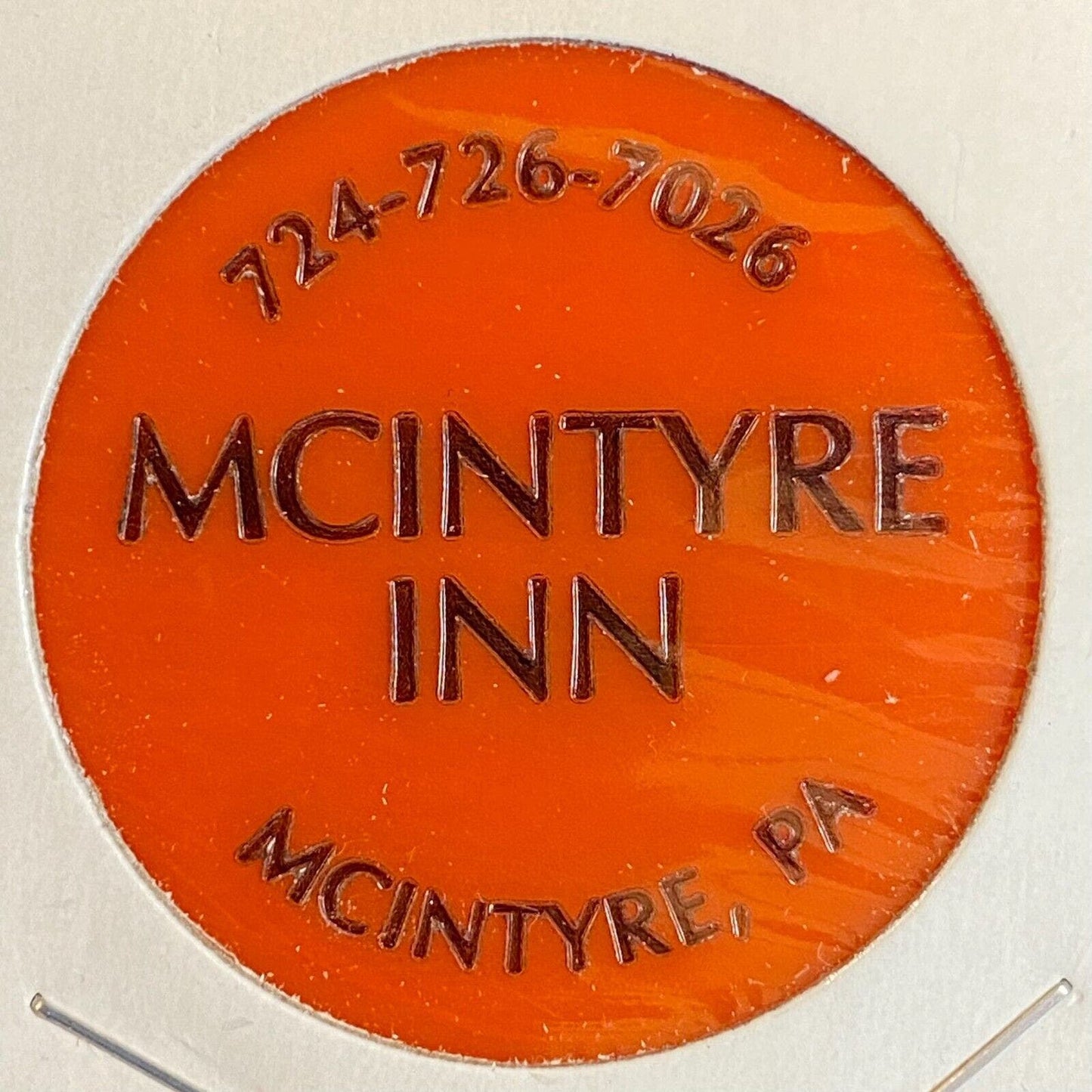 McIntyre Inn Pennsylvania c1980's-90's Plastic Token G/F One Draft (Mug Beer)